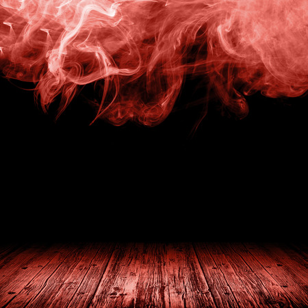 wooden floor against the backdrop of clouds of smoke. Coralの写真素材