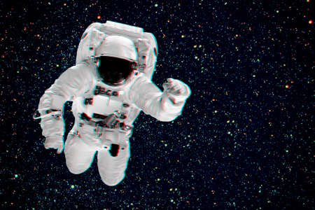 astronaut flies over the white backgrounds.の写真素材
