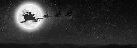 silhouette of a flying goth santa claus against the background of the night sky.