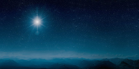 The star shines over the manger of christmas of Jesus Christ.の写真素材