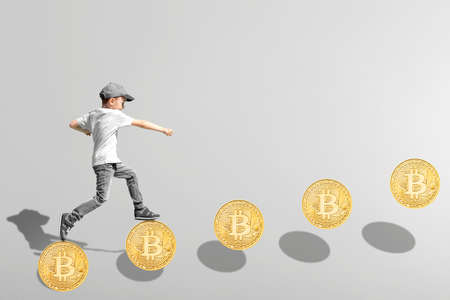 growth business concept. young businessman climbing the career ladderの写真素材