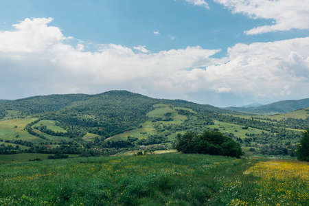 summer panorama of mountains in the Carpathians