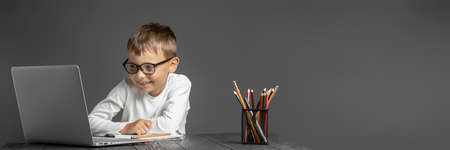 the child studies remotely at school. back to school