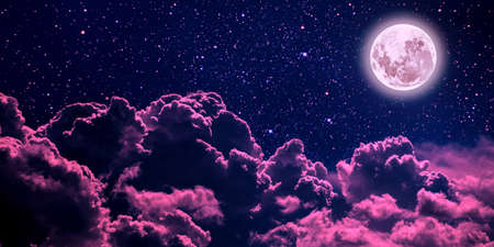 backgrounds night sky with stars and moon and clouds.の写真素材