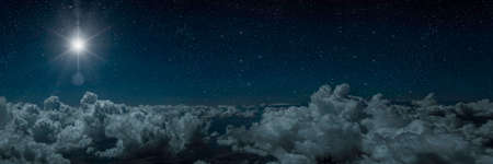 The star shines over the manger of christmas of Jesus Christ.の写真素材