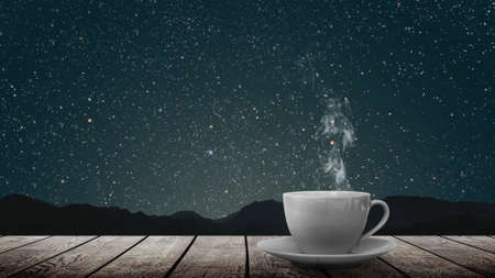 hot coffee on the table on a natural background