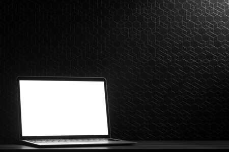 panorama of desktop with laptopの写真素材