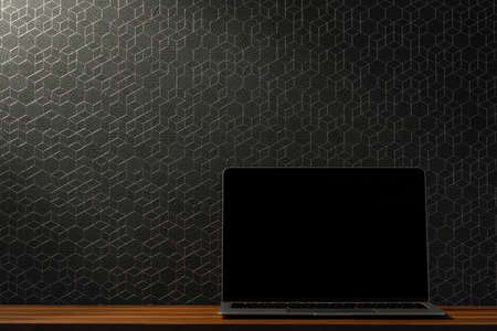 panorama of desktop with laptopの写真素材