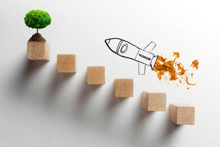 growth business concept. flying rocket upの写真素材