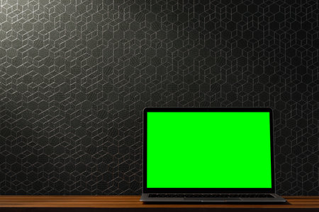 panorama of desktop with laptopの写真素材