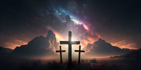 A Easter cross on the dawn background Generative aiの素材