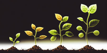 Green seedling growing on the ground at night. Generative AIの素材