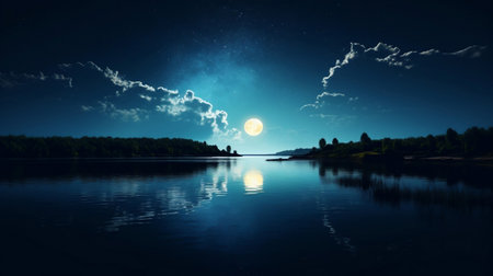 moon on a background star sky reflected in the sea. Generative AIの素材