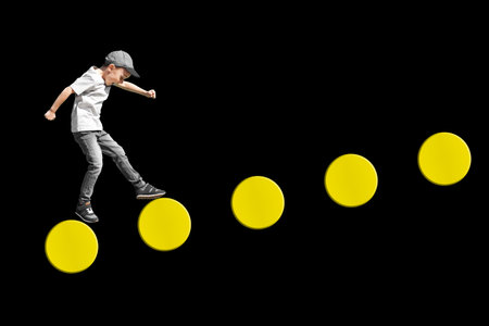 a growth business concept. young businessman climbing the career ladder on black backgrounds