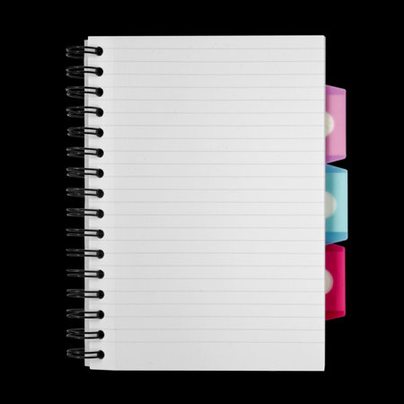 paper page notebook isolated on the black backgroundの写真素材