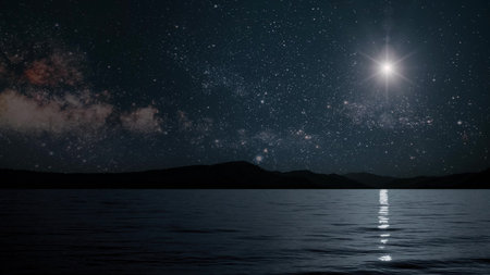 moon shines on the seaの写真素材