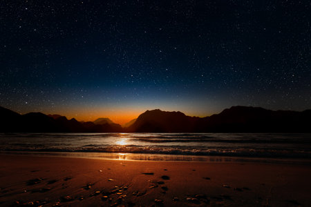 sunset on the sea beachの写真素材