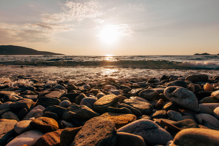 sunset on the sea beachの写真素材