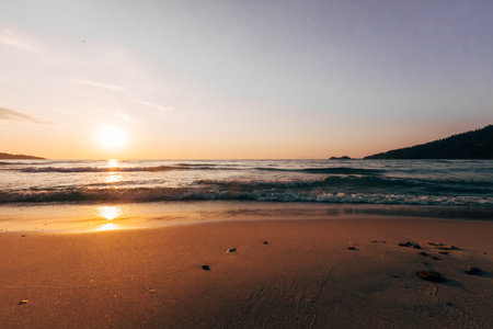 sunset on the sea beachの写真素材