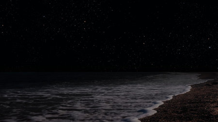 a movement of stars in the night sky with the view of mountains. . High quality photo