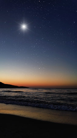 night panorama with a star in the skyの写真素材