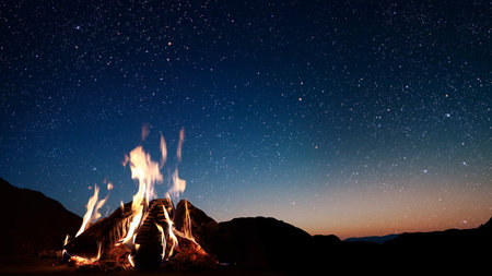 The Burning fire on a black background with space for textの写真素材