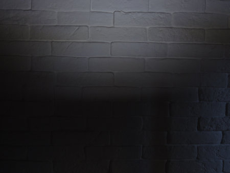 Texture wall made of white brick and texture shadows. The light from the lamp. Background.の写真素材