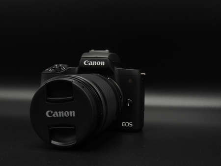 Canon M50 mark ii (M 50m 2) black with 18-150mm f3.5-6.3 lens on black background. One of the best...