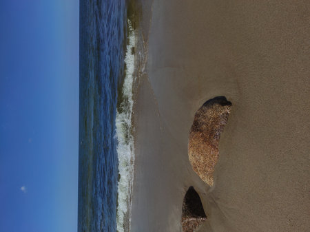 Baltic Sea view from Svetlogorsk, Kaliningrad region. Sandy beach with rocks. Waves of the sea.の写真素材