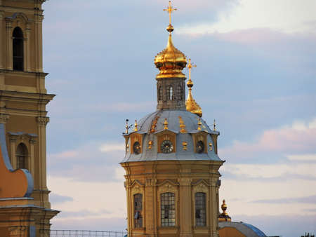 The oldest sights of the city of St. Petersburg against the sky and nature. Buildings built in the last centuries under Peter the Great.の写真素材