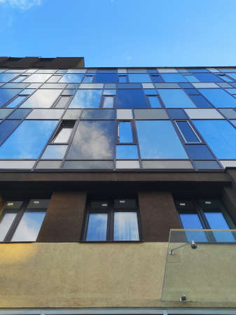 Modern architectural structures. Minimalistic, made of glass slabs. Buildings in Russia.の写真素材