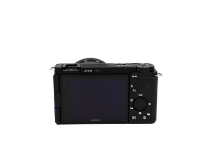 Mirrorless camera for video bloggers. Top blogger camera Sony Alpha ZV-E 10 kit 16-50mm black. On a...