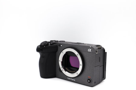 Sony ILME-FX3 body camcorder in silver color. Professional camera for blog/movie/video shooting in 8K. isolated on a white background.のeditorial素材