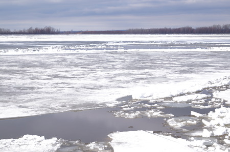 Debacle, ice drift on the riverの写真素材