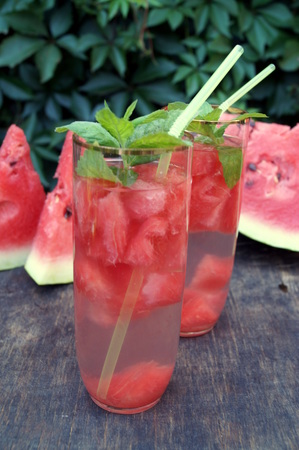 Detox water with watermelon and mint.の写真素材