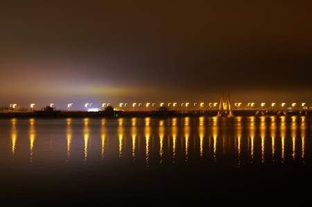 Night city bridge over the river in Kazan, Tatarstan, Russia.の写真素材