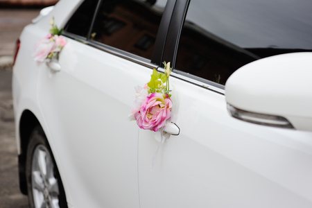 Beautiful decorations for a wedding car. Wedding organizationの写真素材
