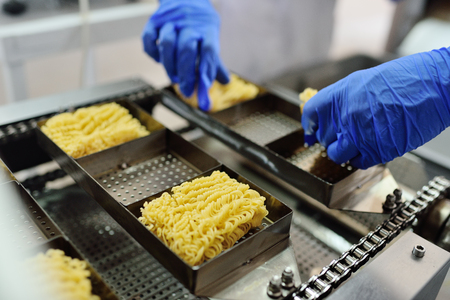 Conveyor line for food production of instant noodlesの写真素材