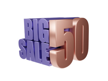 3D rendering of a template, beige discount sign, lilac inscription big sale, transparent backgroundの写真素材