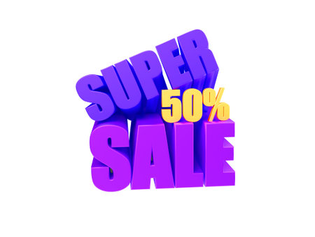 3D rendering of a template, yellow discount sign, blue and purple inscription super sale, transparent backgroundの写真素材