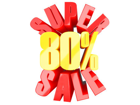 3D rendering of a template, 80 percent sign and red inscription super sale, transparent backgroundの写真素材