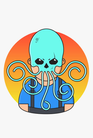 Vector illustration of bandit in gray overalls blue t-shirt and octopus maskのイラスト素材