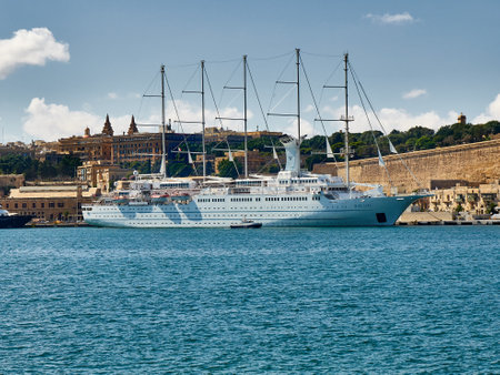 Luxury yacht in the harbor of Valletta, Malta