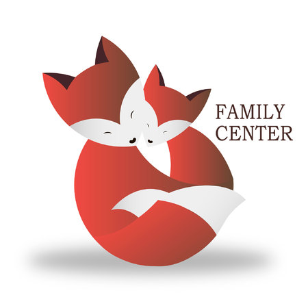 Two red foxes, icon for family center.のイラスト素材