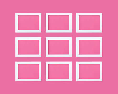 Pattern of empty white wooden frames with empty space