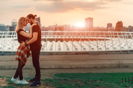 Love the sun at sunset in the city.の写真素材