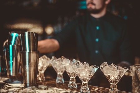 Cocktail Preparation. The barman is preparing a drink.の写真素材