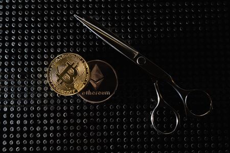 Payment for cryptocurrency services. Bitcoin is the future currency.の写真素材