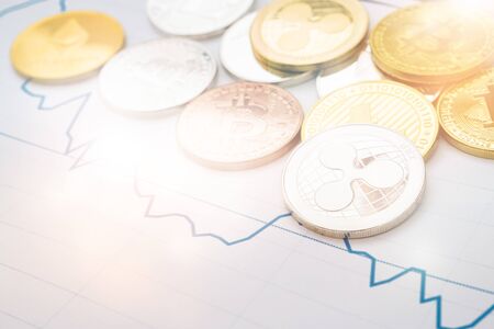 Cryptocurrency trading. Cryptocurrency chart. New World Currency.の写真素材