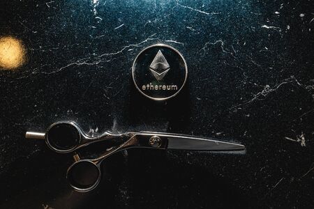 Bitcoin on a dark background. Cryptocurrency is the currency of the future.の写真素材